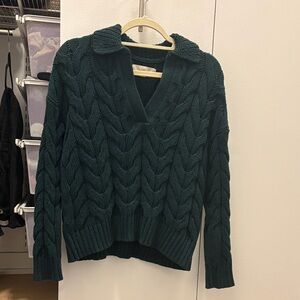LOFT V-Neck Cable Knit Sweater - Deep Green